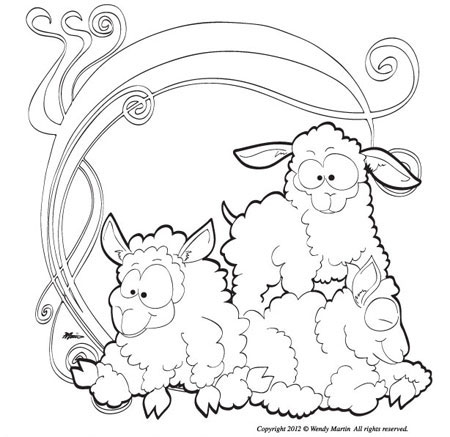 lambs coloring page art children's illustration