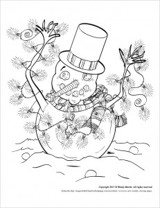 snowman coloring page copyright 2011 Wendy Martin