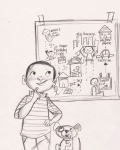 pencil boy with map