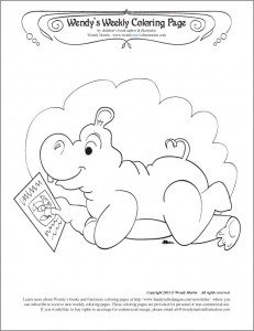 reading hippo coloring page