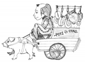 Pots and Pans Man postcard project sketch